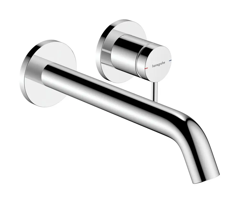 Wandmontierter Einhebel-Waschtischmischer aus Chrom von Hansgrohe mit einem Auslauf und Steuerungselement. Design für Unterputzinstallation.